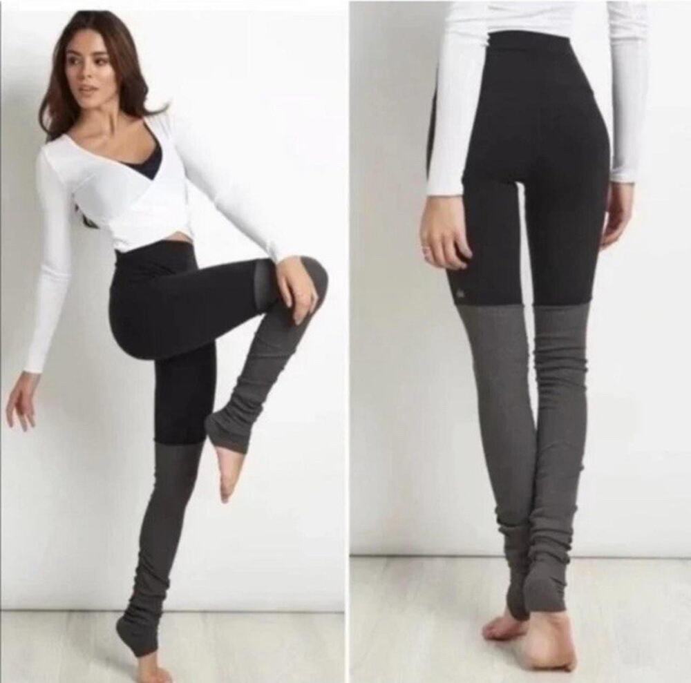Alo Yoga Goddess Ribbed Leggings Black Charcoal Colorblock Size M